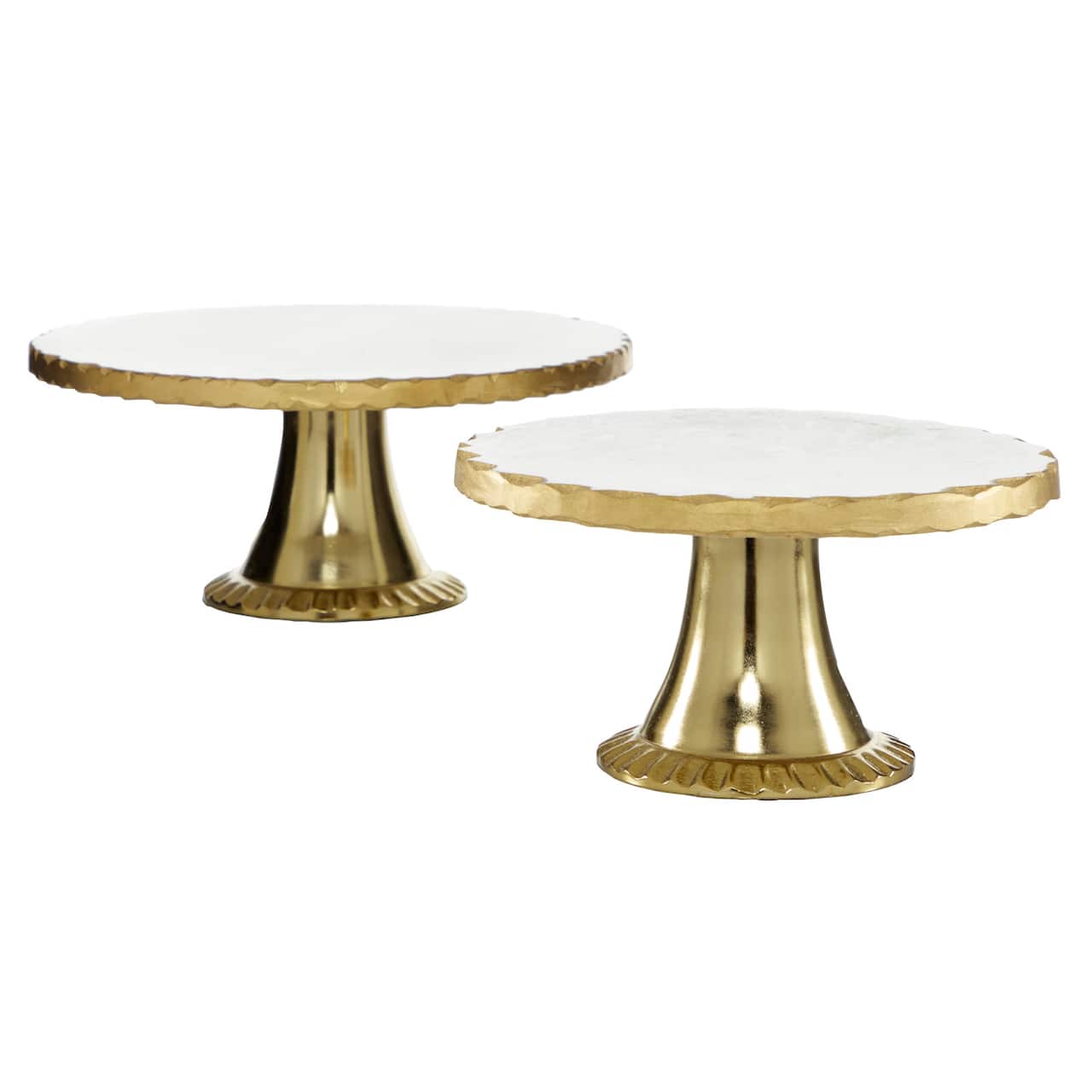 Set of 2 Gold Marble Natural Cake Stand, 12", 10"